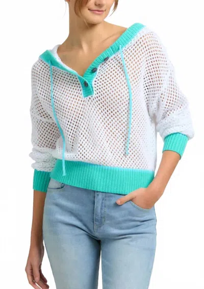 525 America Color Block Henley Crochet Hoodie In Bleach White Multi In White