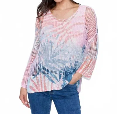 Charlie B Printed Fishnet Crochet Sweater In Tropical