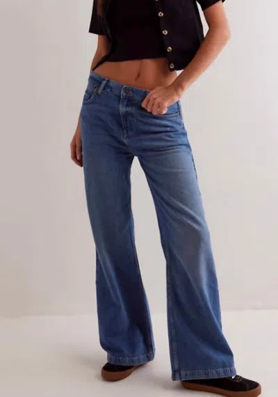 Free People Stride Low Slung Wide Leg Jeans In Walk Away In Blue