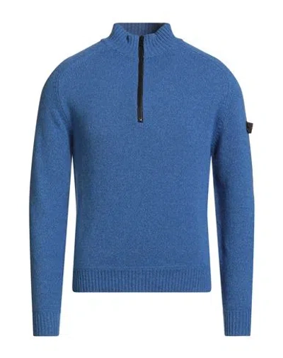 Peuterey Man Turtleneck Azure Size S Wool, Polyamide In Blue
