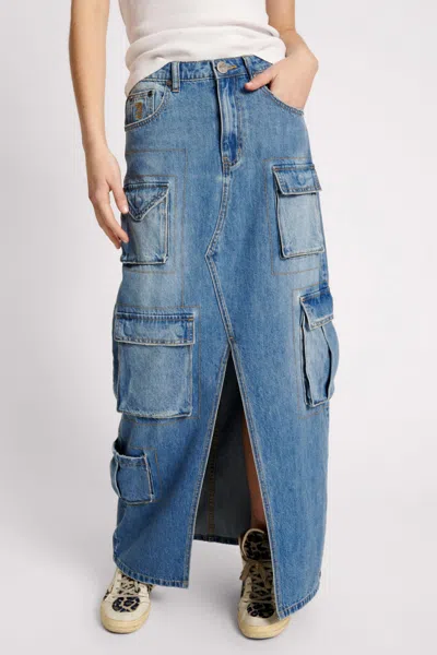 One Teaspoon Pacifica 90s Cargo Pocket Denim Skirt In Blue In Blue