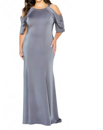Montage By Mon Cheri Cold Shoulder With Tiered Sleeves Gown In Charcoal