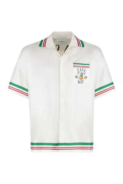 Casablanca Silk Shirt With Graphic Print And Striped Trim In White