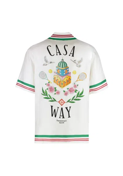 Casablanca Silk Shirt With Graphic Print And Striped Trim In White