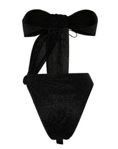 Oseree Glitter Bandeau Cut-out Swimsuit In Black