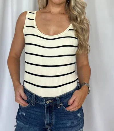 Blu Pepper Striped Ribbed Tank Bodysuit In Ivory In White