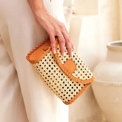 The Winding Road Rattan Clutch Crossbody With Leather Trim
