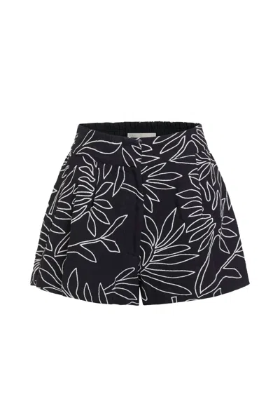 Marie Oliver Blanche Wide-leg Embroidered Linen Shorts In Black