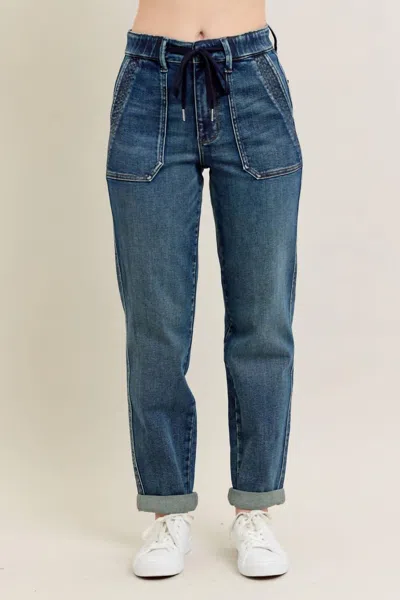 Judy Blue High Waist Vintage Wash Jogger In Dark Wash In Blue