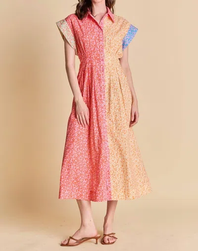 English Factory Colorblock Shirt Midi Dress In Pink Orange In Multi