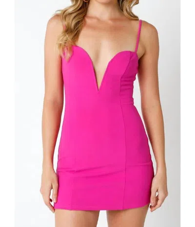 Cason Couture The Kaia Deep V Mini Dress In Fuchsia