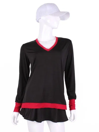 Love Love Tennis Women's Long Sleeve Very Vee Tee In Black / Red Mesh