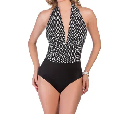 Magicsuit Spot On Yves Plunge Halter One Piece Swimsuit In Black And White In Black