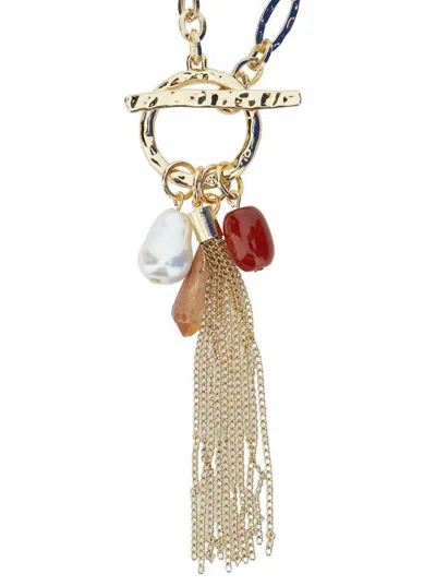 Twinset Metallic Chain-link Necklace With Tassel With Charms In Brass Woman