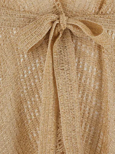 Twinset Beige Dress With Fringed Hem And All-over Embroidery In Viscose Blend Woman