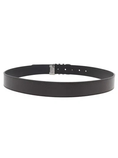 Ferragamo Brown Reversible Belt With Gancini Buckle In Leather Man In Black