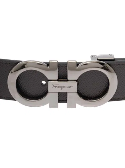 Ferragamo Brown Reversible Belt With Gancini Buckle In Leather Man In Black