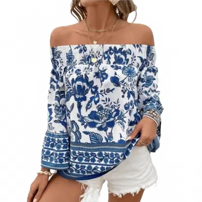 Wholesalesir Off-shoulder Floral Top In Blue & White