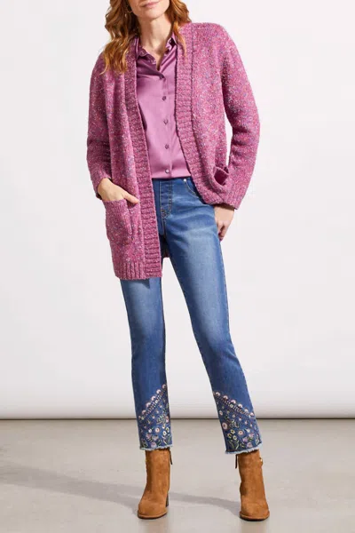 Tribal Audrey Pull-on Slim Ankle Jeans With Embroidery In Blue In Pink