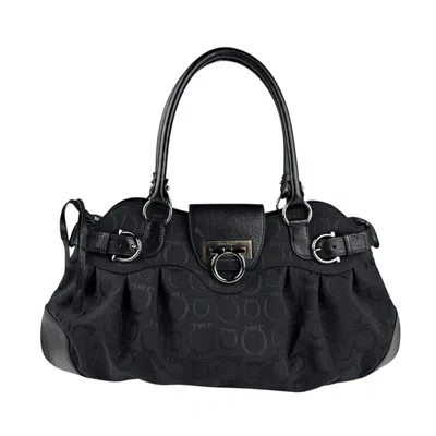 Pre-owned Ferragamo Canvas Leather Shoulder Bag () In Black