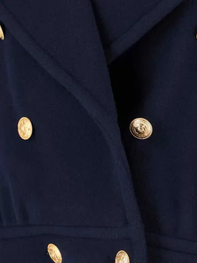 Chloé Crop Double Breasted Coat With Genuine Shearling Collar In Blue