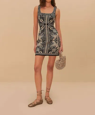 Farm Rio Elegance Scarf Knit Mini Dress In Off White In Black
