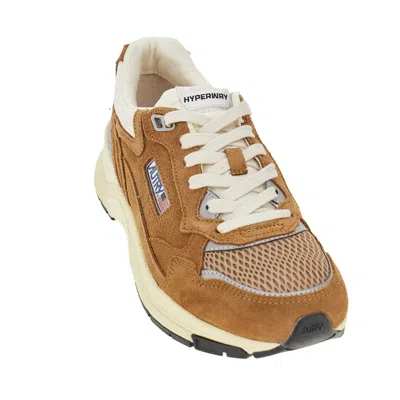 Autry Hyperway Sneakers In Cigar And Silver Mesh And Suede