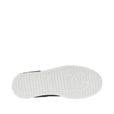 Dolce & Gabbana Portofino Black Low Top Sneakers With Metal Heel Tab And Logo Patch In Leather Man