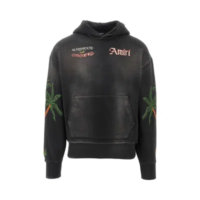 Amiri Hooded Sweatshirt With Front Pocket And Palm Tree Motif In Black