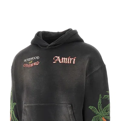 Amiri Hooded Sweatshirt With Front Pocket And Palm Tree Motif In Black