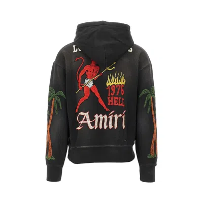 Amiri Hooded Sweatshirt With Front Pocket And Palm Tree Motif In Black