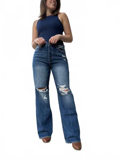 Kancan Ultra High Rise Distressed Nineties Flare Jeans In Blue