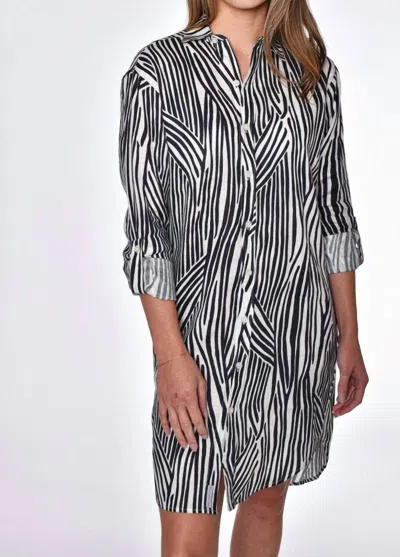 Emily Phillips Zebra Linen Mini Dress In Dark Navy/ White