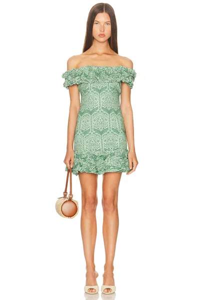 Agua By Agua Bendita Jardin Ruched Stretch-cotton Mini Dress In Green