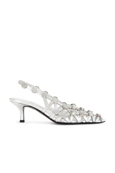 Attico Metallic Nappa Leather Slingback Pumps In White