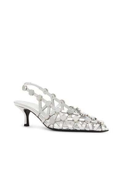 Attico Metallic Nappa Leather Slingback Pumps In White