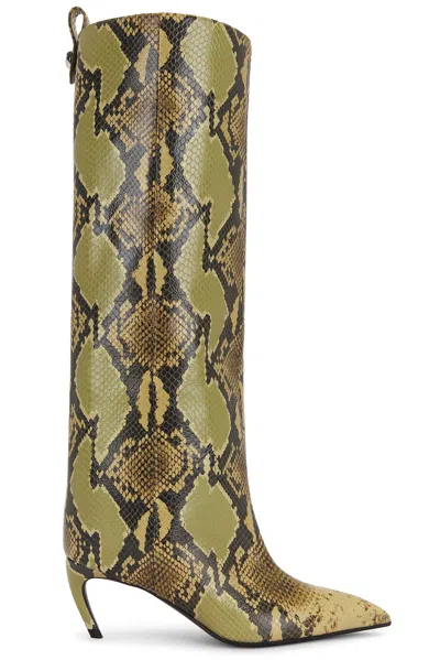 Attico Snakeskin Pattern Knee Length Stiletto Boots In Black