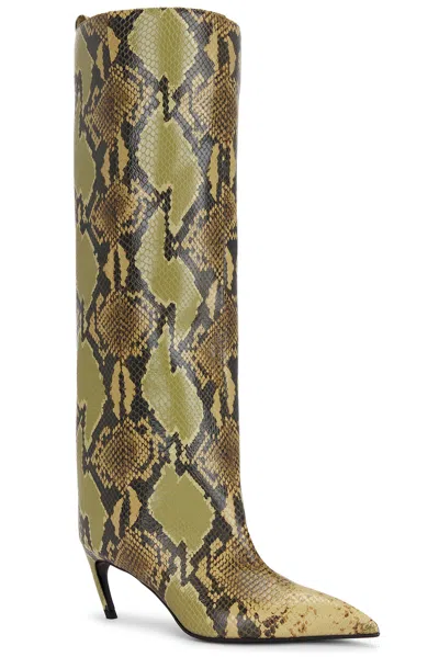 Attico Snakeskin Pattern Knee Length Stiletto Boots In Black