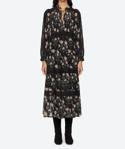 Sea Elizabeth Print Tiered Midi Dress In Black In Black