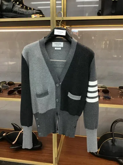 Thom Browne Gray Cardigan In Virgin Wool In Gray