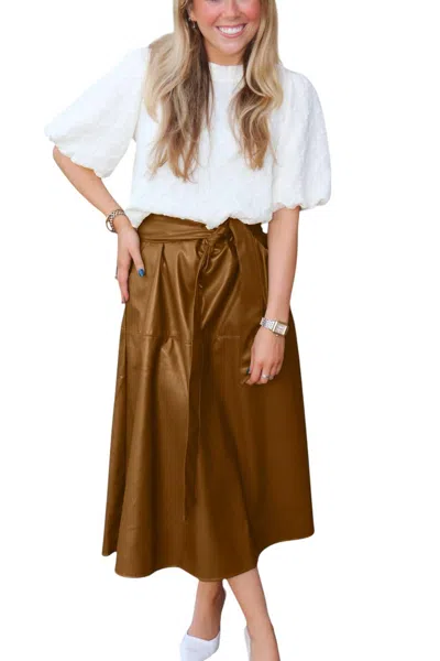 Jade Brynn Pleather Midi Skirt In Brown In Brown