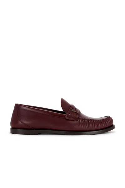 Saint Laurent Cassandre Smooth Leather Penny Loafers In Burgundy