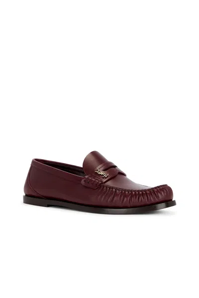 Saint Laurent Cassandre Smooth Leather Penny Loafers In Burgundy