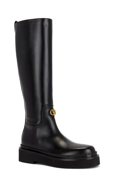 Valentino Vitello Brass Vlogo Leather Knee-high Boots