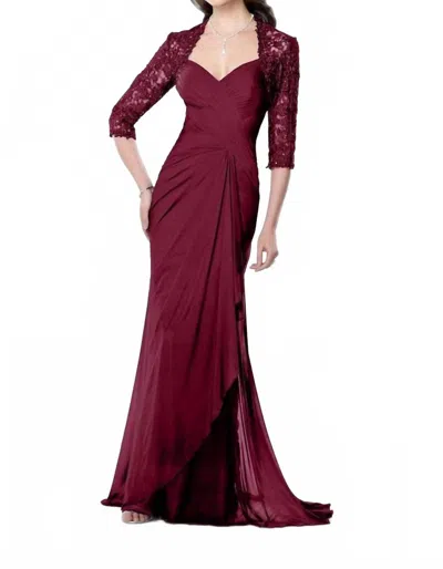 Montage By Mon Cheri Criss Cross Ruched Gown In Wine