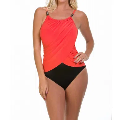 Magicsuit Lisa Beaded High Neck Underwire One Piece Swimsuit In Mag Flamingo In Red