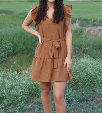 Joy Joy Jaycie Ruffle Sleeve Mini Dress In Brown In Brown