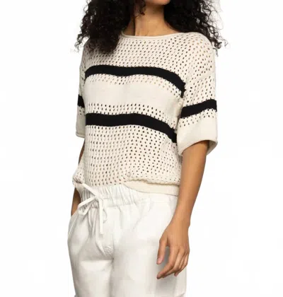 Sanctuary Stripe Open Stitch Elbow Sleeve Cotton Sweater In Multi