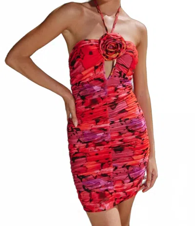 Cason Couture Sleeveless Mini Dress In The Fiore Pink/red Floral