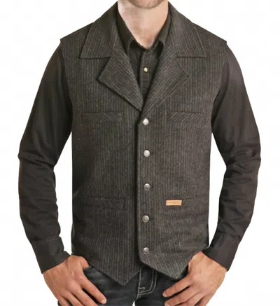 Powder River Wool Stripe Montana Vest In Black In Black